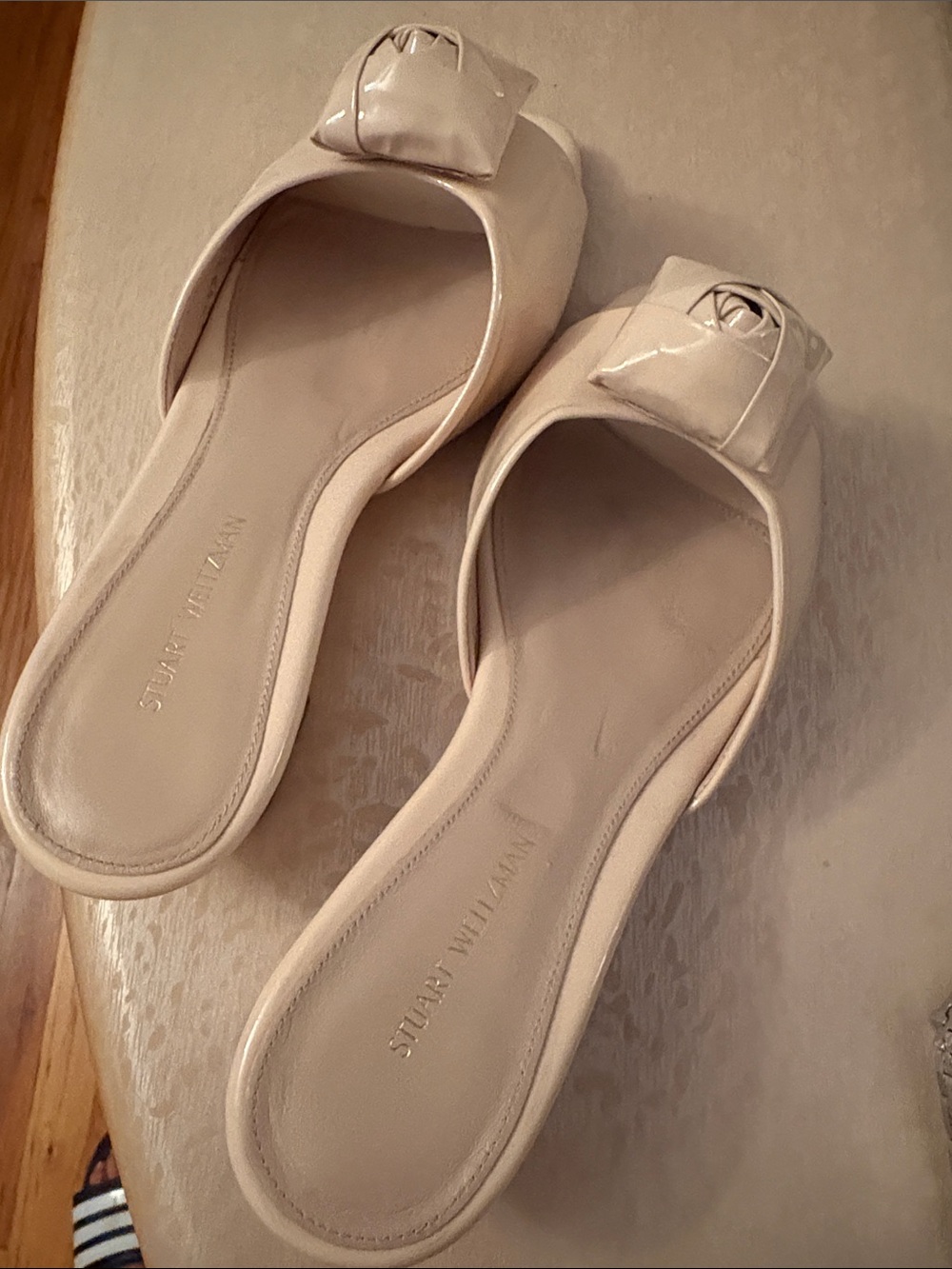 Stuart Weitzman Cream Patent Slide Mules